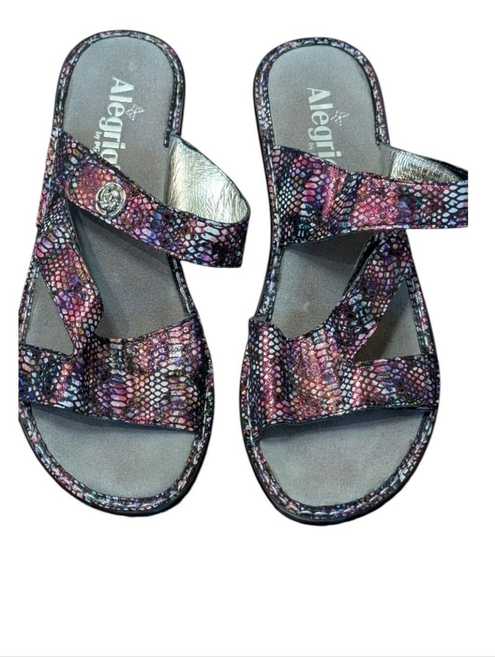Alegria Loti Metallic Snakeskin Wedge Sandals Multicolor Size 39/9 comfort walk